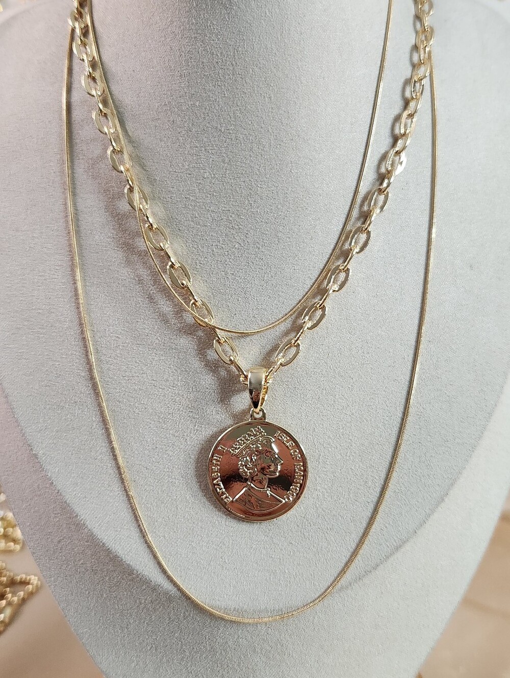 18k Gold Plated Peso Coin Layered Necklace